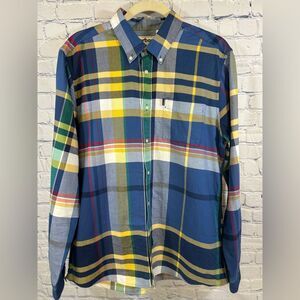 Barbour Blue Yellow Highland II Tailored Fit Business Casual Button Down Shirt M